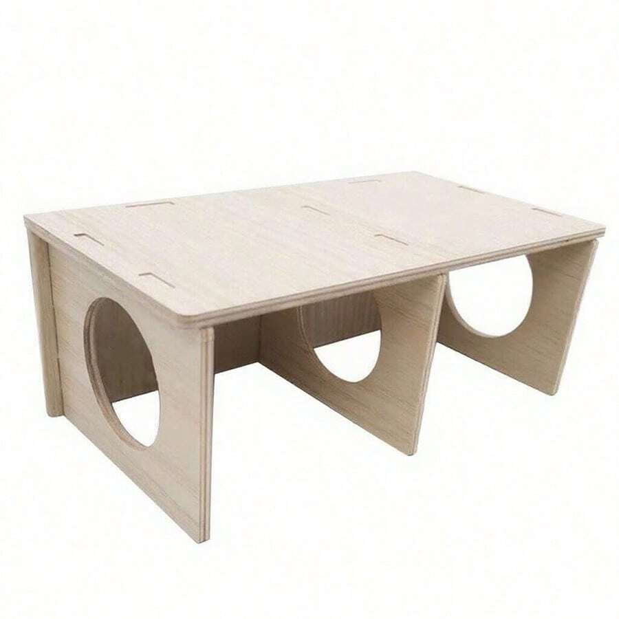 Wooden Hideaway House Tunnel For Hamsters, Squirrels, Chinchillas, Hedgehogs, Guinea Pigs And Other Small Pets - Multicolor - View 1