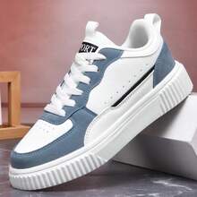 Women's Casual Sneakers - White & Light Blue, Lace-Up Design, Synthetic Upper, EVA Sole, Comfortable For All Seasons, Casual Shoes | Lace-Up Sneakers | Durable Shoes