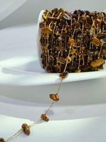 1m Bohemian Style Stainless Steel Gold Plated Asymmetrical Natural Stone Necklace Chain For Necklace/Bracelet/Anklet/Waist Chain/Sweater Chain Craft Decoration, 18K Gold Plated Turquoise/Agate/Aquamarine/Tiger Eye/Rose Quartz/Amethyst Beaded Chain For DIY Jewelry Accessories