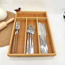 Bandeja para cubiertos de bambú: utensilios de cocina, cubertería, organizador de cajones para cubiertos, divisores, organizador para guardar y organizar cubiertos, cucharas, utensilios y aparatos. - 4 cuadrículas - Ver 5