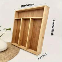 Bandeja para cubiertos de bambú: utensilios de cocina, cubertería, organizador de cajones para cubiertos, divisores, organizador para guardar y organizar cubiertos, cucharas, utensilios y aparatos. - 4 cuadrículas - Ver 2