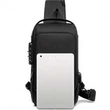 Men's Anti-Theft Combination Lock Chest Bag - Durable Oxford Fabric, Adjustable Shoulder Strap, Suitable For Motorcycle Riding And Casual Sports, Compact Crossbody Bag, Multi-Functional Secure Compartment, Fashionable Black Design, High-Quality Zippers, Essential For Outdoor Activities, Durable And Versatile, Exclusive For Sports Enthusiasts - 黑色 - 查看 7