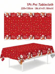 1pc Christmas Tablecloth, Snowman Merry Christmas Tablecloth, Santa Claus, Penguin Design, 220*130cm Disposable PE Tablecloth, Christmas Party Supplies, Christmas Decoration, Christmas Decor, Noel Decoration, Navidad Decoration, Christmas Home Decor, Christmas Gift, Christmas Kitchen Supplies, Dining Table Decoration, Winter Decoration, Christmas Party Gift, Family Gathering Supplies, Holiday Accessories - Multicolor - View 9