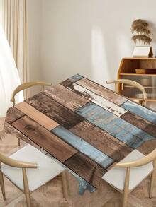 1pc Woodgrain Printed Tablecloth, Modern Polyester Rectangular/Round Waterproof Tablecloth, Digital Printing Suitable For Living Room, Outdoor Dining Table, Small Round Table - Black and White - View 6