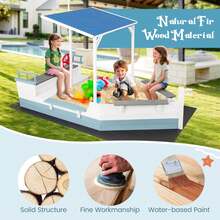 Lifezeal Fir Wood Sandbox With Sloping Canopy Liner Multiple Seats Large Storage Space - Multicolor - View 5