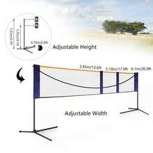 20FT Portable Height Width Adjustable Standard Badminton Net Set,Double Court Volleyball Tennis Outdoor,Badminton Net,Height Adjustable Volleyball Net,Wide Foldable Pickleball Net,Portable Easy Setup Tennis Net Set With Stand And Carry Bag For Backyard Game Indoor Outdoor Use - 藍色 Blue+橘色 Orange - 查看 8