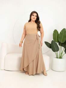 Versatilli Plus Size Skirt Turns Into Casual Asymmetrical Cross Knot Formal And Nighttime Beach Dress - 米色 - 查看 3