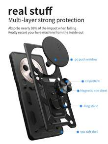 Compatible With Reno12 F (4G/5G) / (Also Known As Reno12 FS) / F27 5G Phone Case, With Magnetic Stand, Camera Protection, Shock-Proof, Anti-Camera Cover, Fingerprint, Anti-Slip - Black - View 4