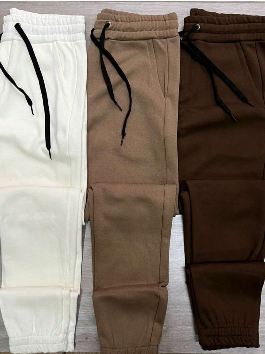 KIT 3 Men's Sweatpants 3 Cables (Off, Khaki, Chocolate) - 巧克力棕 - 查看 1