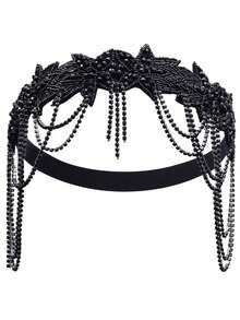 BABEYOND 1920s Flapper Headpiece Roaring 20s Headband Great Gatsby Headband Chain For Women Vintage Hair Accessory - 黑色 - 查看 6