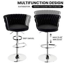 LAMERGE Stylish Bar Stool Set With Backrest Footstool Rotatable, Adjustable Cushion, Kitchen Island Chair, Four Colors, Metal Support(2pcs)