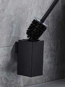 1 件光滑黑色方形马桶刷带壁挂支架 - 耐用铝合金材质，独立式或壁挂式，含手柄 - 适合现代浴室，圣诞节/万圣节装饰礼物 - 黑色 - 查看 2