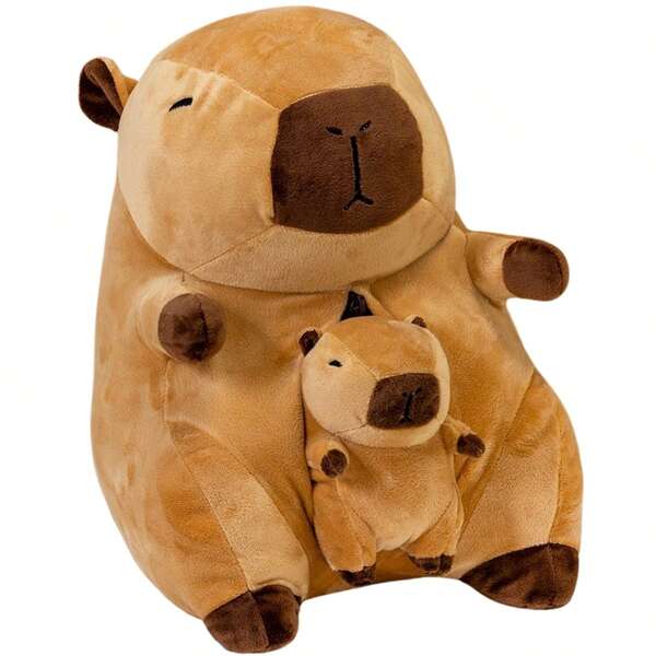 Pelúcia Capivara Mãe E Filho - 2 Em 1 Filó Vários Tamanhos Antialérgica Fofa Para Presente Festa Brinquedo Baby Bebe Com Acéssorios Menina Menino Grande Abraço Decorativa