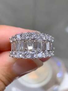 1 件奢华方晶锆石戒指，适合女士婚礼订婚派对珠宝情人节礼物 - 1# - 查看 2