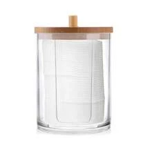 Bamboo Lid Transparent Plastic Storage Box, Desktop Makeup Organizer Box With Dual-Hole Round Design, Transparent Cosmetic Storage Box With Dual-Compartment Design - Modern Vanity Storage Box With Lid, Bathroom Sink Organizer, Suitable For Makeup Brushes, Lipsticks, Beauty Tools - Multicolor - View 7