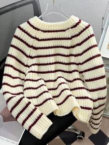JIANHU Red & Burgundy Striped Knit Cardigan - Full Zip Up Sweater With Ribbed Cuffs And Pockets, Suitable For Christmas Markets And Casual Office Wear, Autumn/Winter - Red - View 6
