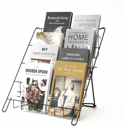 Wire Magazine Rack With 4 Open Tiers Book Signing Rack Tabletop Display Stand Holds Both Magazines And Brochures Display Rack Wire Black