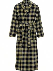 Mens Robe With Hood, Plush Fleece Hooded Mens Bathrobe, Big And Tall Bath Robe For Menhalloween - Military Buffalo Check - View 1