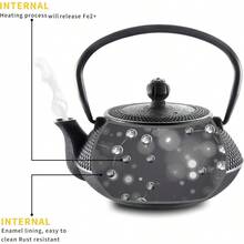 Velaze Cast Iron Teapot SetJapanese Teapot Heat Preservation With Trivet Stainless Steel Infuser And 2 Cups Durable Cast Iron With A Fully Enameled Interior Beautiful Hammered Design 700ML 23oz - màu đen - Xem 6