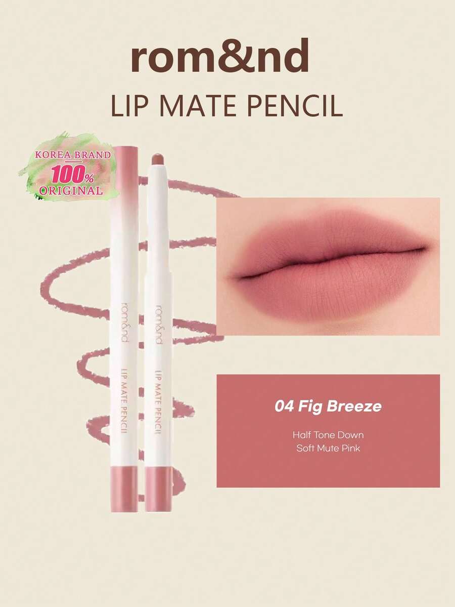 Rom&nd Romand Lip Mate唇线笔，0.5克，唇线笔，面部彩妆，持久显色，防晕染，色彩鲜艳，顺滑易涂，高显色度，旋转式设计，04号色：风中无花果，赠品