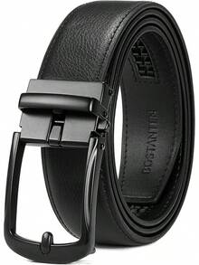BOSTANTEN Belt Men Leather Reversible Belts Men 1 3/8 Casual Dress Pants, Two-In-One Belt - 011-全黑 - 查看 1