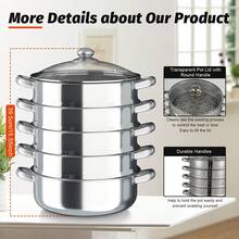 5tier Steamer Cookware Pot Stainless Steel Pot Stainless Steel Food Steamer &Lid - Silver - View 4