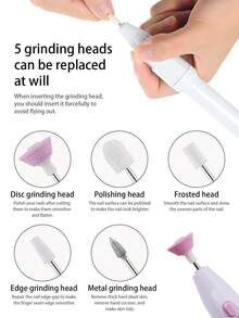 五合一迷你电动美甲抛光套装，包含修剪指甲、打磨指甲、抛光、指甲钻头、电动指甲抛光器、去除角质层，便携式美甲护理工具，美甲用品，适用于人造指甲 - 彩色 - 查看 3