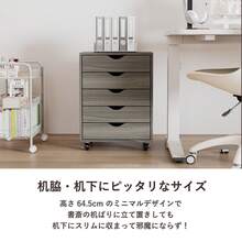 FUFU&GAGA Wooden Office Desk Wagon With Side Wheels, 5 Drawers, A4 Size, 47.5cm Wide X 40cm Deep X 64.5cm High, Large Capacity Storage For Offices, Home Work, And Document Storage, Gray