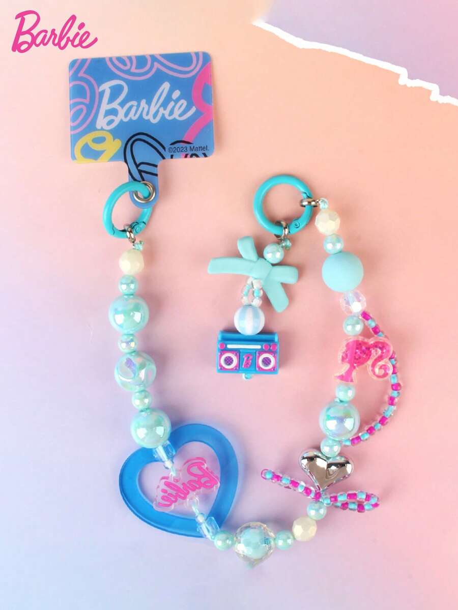 Mattel 1套芭比官方授权DIY串珠手机链创意钥匙扣芭比Y2K风格包包钱包汽车情侣钥匙扣甜美风格装饰收藏品精美亚克力配件生日礼物圣诞礼物