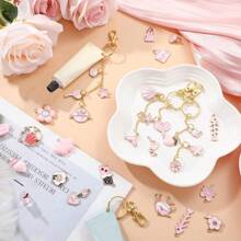 130/65pcs DIY Keychain Making Kit - Creative Fashion Keychain Accessories Pack, Includes Random Zinc Alloy Pendant/Clasp/Extension Chain/Tools, Handmade Jewelry DIY Creative Product, Suitable For Women