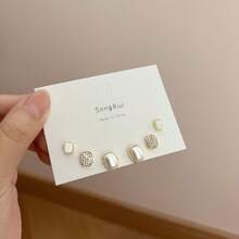 Elegant Metallic Pearl Mother-Of-Pearl Earrings Three-Piece Set Simple Niche Gentle Geometric Versatile Light Luxury Earrings For Women - sr-527貝殼珍珠三件套裝 - 查看 12