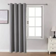 1 件/2 件仿亚麻遮光窗帘，多种尺寸可选，适用于卧室、客厅、家庭影院、餐厅，带拉绳窗帘布，深灰色