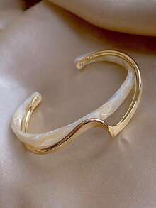 Vintage Metal Irregular Wavy Shape Open Bracelet For Women Men Punk Classic Geometric Twisted Cuff Bangles Jewelry Gift - trắng - Xem 8