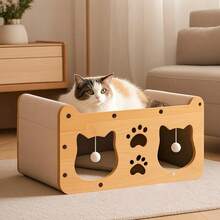 1-Pack 2-In-1 Cat Scratcher & Bed - Durable Corrugated Cardboard, Double-Decker Design For All-Season Use (Cat Accessories) - Multicolor - View 8