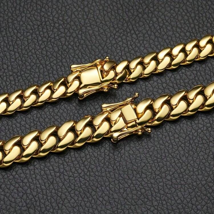 1pc Men's 18K Gold Plated Plated Cuban Link Chain Bracelet  8-22mm Men'S Cuban Chain  Classic Hip-Hop Accessory 316L  Stainless Steel Unisex Gift Music 2025 Autumn And Winter Fashion Bracelet Auspicious New Year Gifts - 22毫米/0.86英寸 - 查看 8