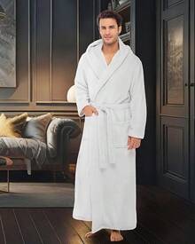 Mens Robe With Hood, Plush Fleece Hooded Mens Bathrobe, Big And Tall Bath Robe For Menhalloween - White - View 8