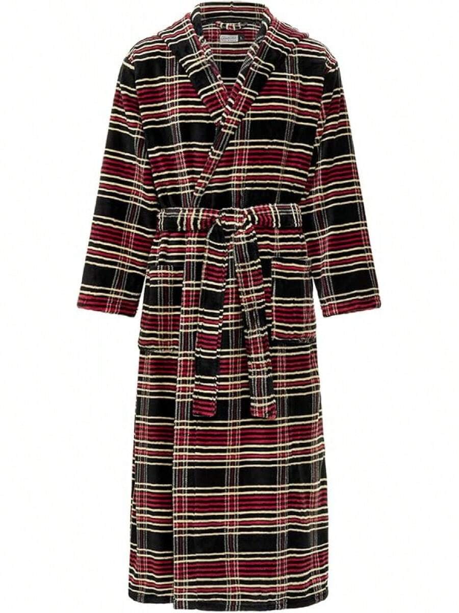 Mens Robe With Hood, Plush Fleece Hooded Mens Bathrobe, Big And Tall Bath Robe For Menhalloween - Refined Tartan Plaid - View 1