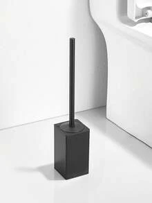 1 件光滑黑色方形马桶刷带壁挂支架 - 耐用铝合金材质，独立式或壁挂式，含手柄 - 适合现代浴室，圣诞节/万圣节装饰礼物 - 黑色 - 查看 5