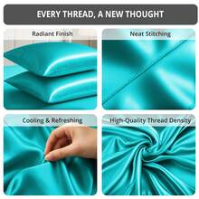 Lux Decor 4-Piece Satin Sheet Set, Silky Soft Polyester Bed Sheets With Deep Pocket Fitted Sheet, Breathable Cooling And Refreshing Bedding, Soft Touch, Washable Bed Linen For Home, Bedroom And Guest Room - Lake Blue - 查看 7