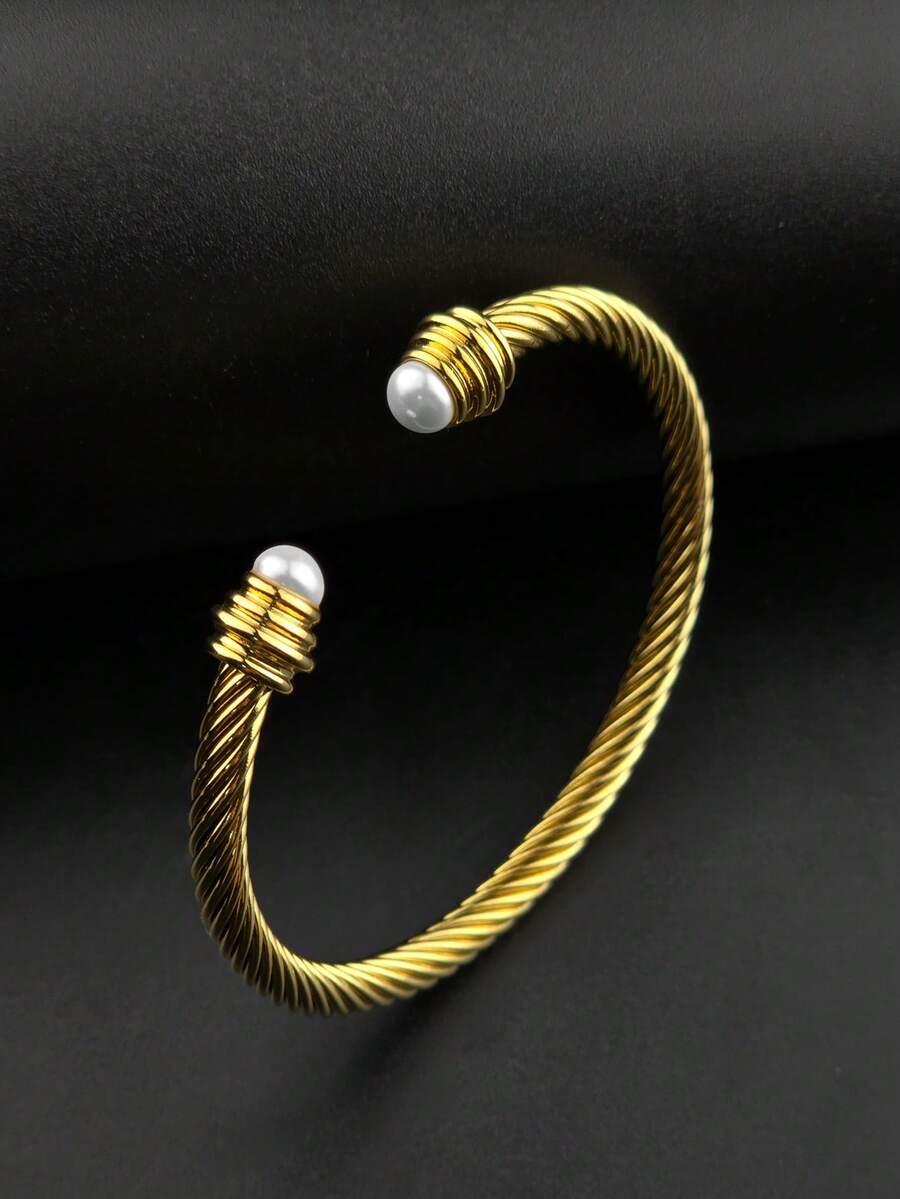 1pc 18K Gold Plated Stainless Steel Adjustable Cuff Bracelet, Elegant & Luxurious, Suitable As Gift For Family, Friends, Lover
