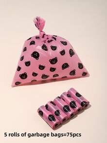 75pcs/5rolls Disposable Trash Bags, Bear Pattern Diaper Changing Bags, Convenient Carry, Car Garbage Bags, Suitable For Stroller, Living Room, Bathroom, Nursery Cleaning, Random Color