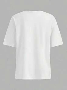 Loose-Fitting T-Shirt, Women's Casual Summer T-Shirt, 100% Cotton Women's Top. White Short-Sleeved T-Shirt With Cartoon Print. - White - View 2