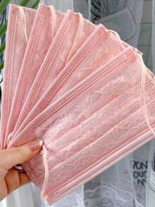 10pcs Disposable Lace Mesh 4-Layer High-Quality Fashion Breathable Sunscreen Dust Mask - Multicolor - View 6