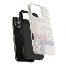 Teléfono 1PC Teléfono con patrón de mosaico floral, teléfono de diseño, cubierta protectora decorativa para teléfono compatible con phone 11 12 13 14 15 16 Pro, carcasa - Blanco - Ver 3