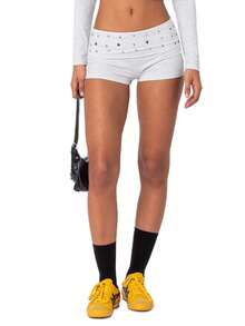 Women Y2K Studded Foldover Micro Shorts Vintage Low Waist Slim Fit Mini Shorts Summer Boxer Short Party Clubwear - 灰色 - 查看 3