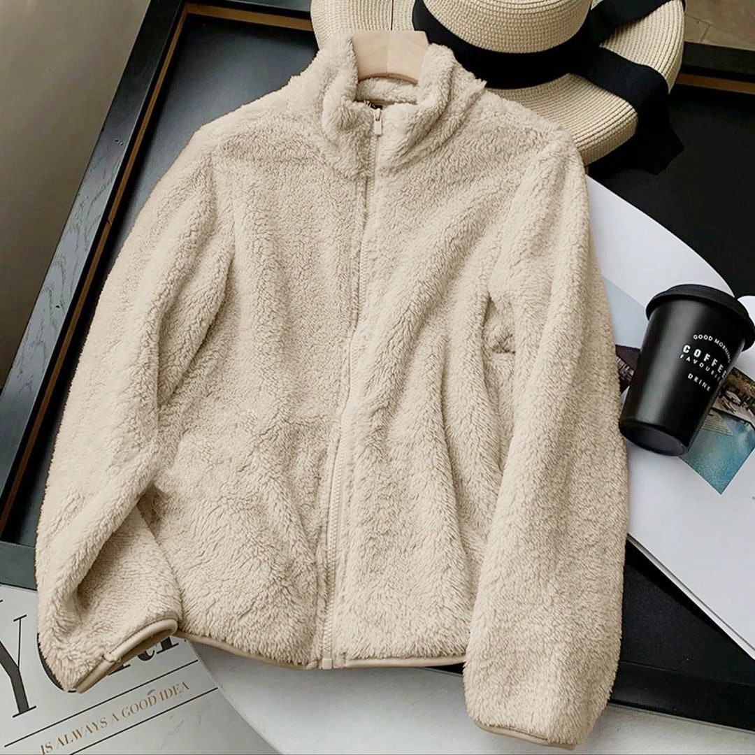 Damen Lässig Allround Jacke, flauschiges Strickgewebe, Reißverschlusstaschen, einfarbig, Winter - SHEIN - Modalova