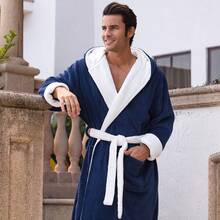 Mens Robe With Hood, Plush Fleece Hooded Mens Bathrobe, Big And Tall Bath Robe For Menhalloween - Navy Blue With White - View 3