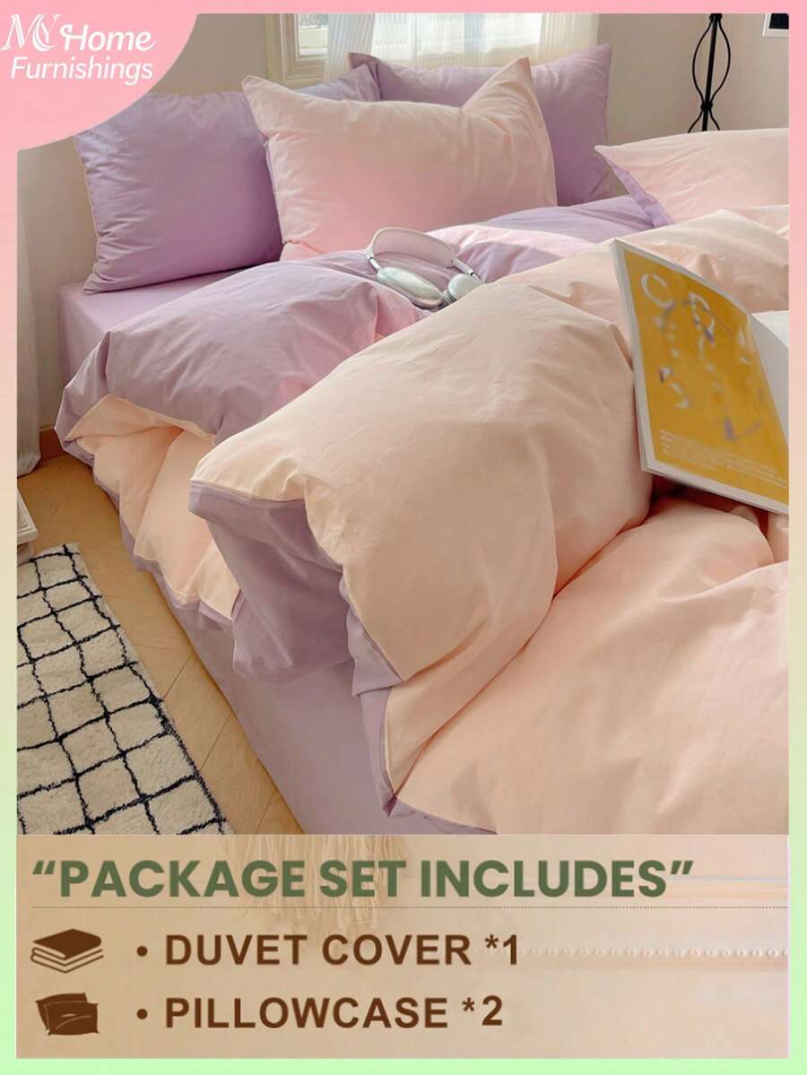 Bộ chăn ga gối ký túc xá sinh viên 3 món màu hồng nhạt và tím nhạt, bao gồm 1 vỏ chăn và 2 vỏ gối, siêu mềm, có thể giặt bằng máy, bộ chăn ga gối đệm cho ngày tựu trường - Màu Hồng baby - Xem 1