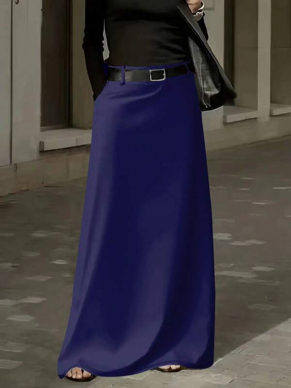 大码女式纯色口袋长款休闲裙