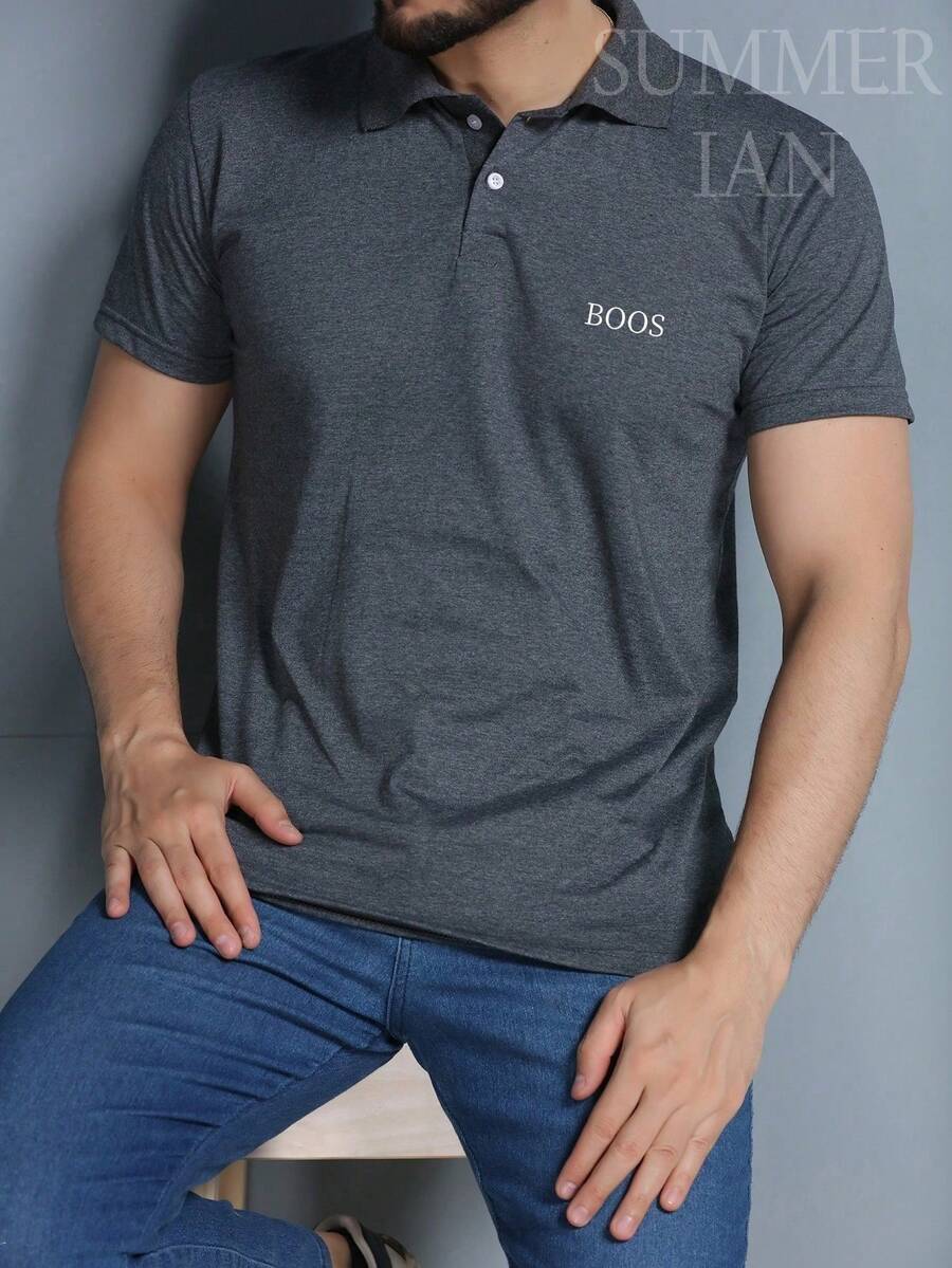 BOOS Men's Polo Collar Short Sleeve T-Shirt - 深灰色 - 查看 1